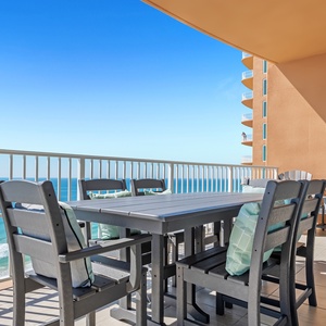 Gather together on the balcony feeling gulf breezes and hearing waves on the shore