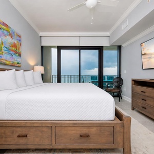 Retreat to the king master suite for a peaceful sleep with the sound of the waves gently lapping the shore