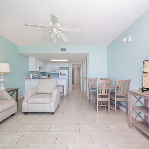 Relax in the living room with plush seating and watch the sunset glow after a day of adventure