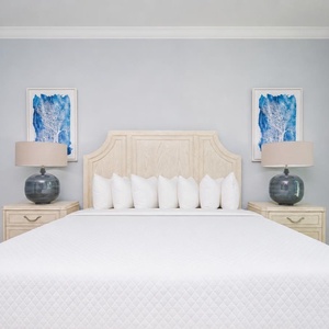 Experience restful nights in this serene guest bedroom with a king bed and calming blue decor