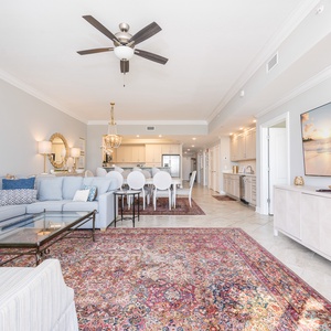 Gather in this welcoming living space and enjoy stunning beach views through the windows