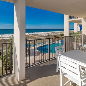 Breathe in the coastal vibes while enjoying your morning coffee at the table on your balcony, overlooking the beach