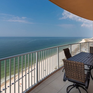Relax on balcony chairs and feel the gulf breeze while watching the coast stretch along the shoreline