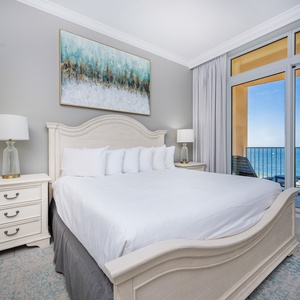 Unwind in the king master suite, where soft bedding invites restful sleep and views of the coast inspire tranquility