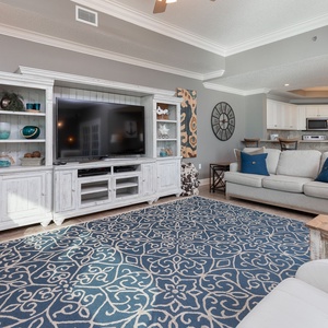 Relax on the plush sofa with a queen sleeper and enjoy family movie nights while streaming your favorites on the large TV