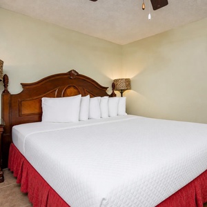 Soft glow from leopard-print lamps surrounds your restful king suite for cozy nights in