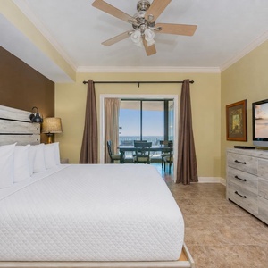 Cozy king master suite welcomes you to sink into plush pillows and relax with a good movie