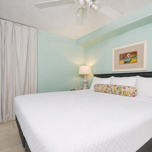 A soothing king suite welcomes you with a plush bed and peaceful lighting for restful nights