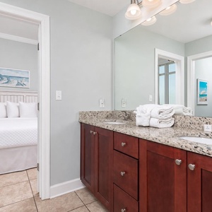 Refresh in this guest bath before a fun day at the beach