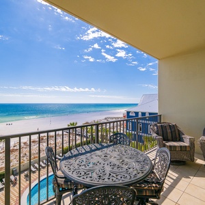 Relax in the comfortable seating on your balcony, soaking in the coastal vibe while enjoying stunning beach views