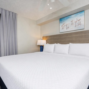 A soothing king suite welcomes you with a plush bed and peaceful lighting for restful nights