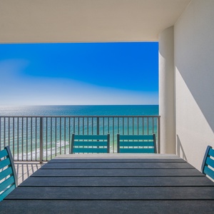 View from the balcony dining table, overlooking the sparkling waters