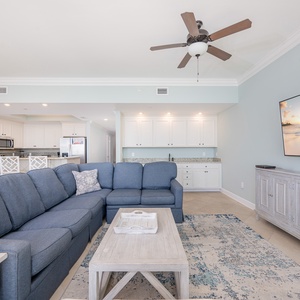 Unwind on the plush couch as you enjoy streaming your favorite shows, surrounded by coastal-inspired decor