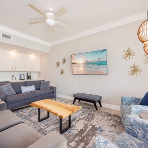 Unwind after a day at the beach with stylish coastal accents and cozy design