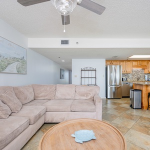 Unwind on the plush sectional sofa with queen sleeper, enjoying the inviting atmosphere