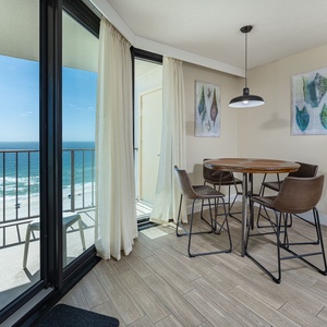 Sunlight warms the dining room as you plan your day beside the sparkling gulf coast views from your balcony