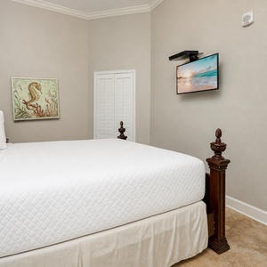 Catch your favorite shows on the TV as you drift off into slumber in this charming king guest suite