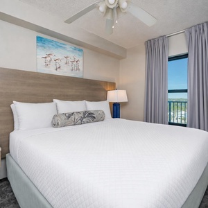 A soothing king suite welcomes you with a plush bed and peaceful lighting for restful nights