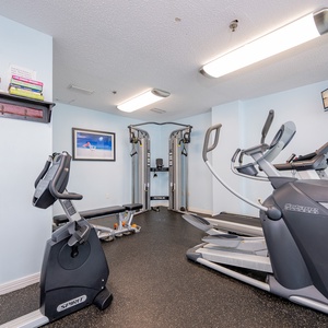 Featuring strength and cardio equipment, this workout space makes it easy to keep up with your fitness routine during your stay