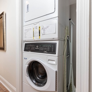 Stay refreshed with the convenient in-unit washer and dryer, perfect for keeping your beachwear ready for fun