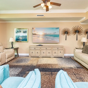 Two comfy recliners invite you to unwind while watching your favorite shows