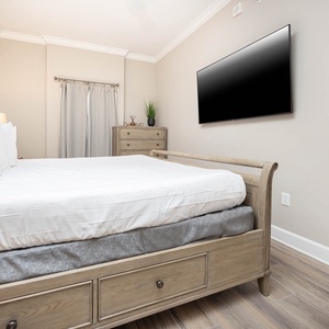 Enjoy restful nights in this king master suite with cozy bedding and drift off into a peaceful slumber