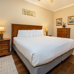 Drift into restful sleep on the king bed in the guest suite, surrounded by inviting decor and warm lighting