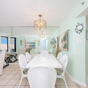 Bright dining room with cushioned chairs invites your family to gather and share laughter and stories