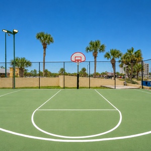 Enjoy a game of hoops on the basketball court