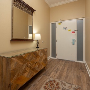 Step into a warm welcome, admiring the stylish decor as you prepare for your coastal getaway