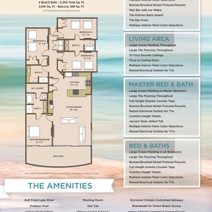 Explore this spacious 4 bedroom 3 bath rental with stunning views and beachfront balcony access from the master suite