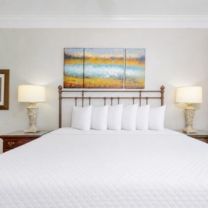 Relax in the king master suite, surrounded by soft pillows and tranquil decor, for a rejuvenating stay