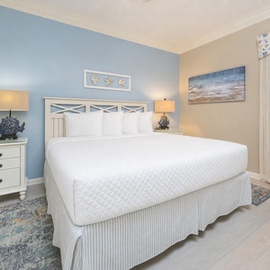 Drift into peaceful sleep in the king suite beneath the gentle glow of fish-shaped lamps on each nightstand