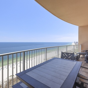 Watch the coastline stretch into the distance and the horizon meet the sky from your balcony while you soak up the sun