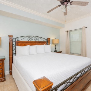Retreat to the king master suite with cozy bedding after a day of adventure and drift off into a peaceful slumber