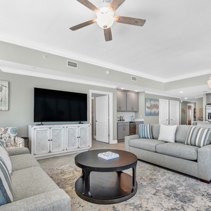Relax on the cozy sofas with two queen sleepers in this inviting family room with breathtaking beachfront views