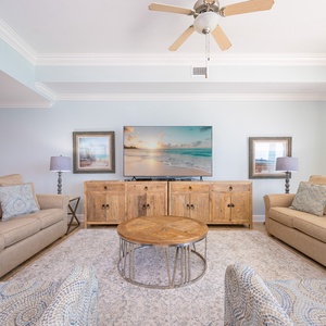 Relax in the cozy living room, enjoying movie nights or family game time with a soothing vibe all around you