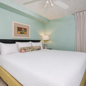 A soothing king suite welcomes you with a plush bed and peaceful lighting for restful nights