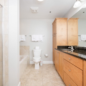 Refresh in the master bathroom, featuring a large jetted tub, walk-in shower, and ample storage for your essentials