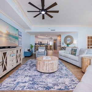 Gather around the cozy seating, enjoying heartfelt conversations while streaming your favorite shows on the large TV