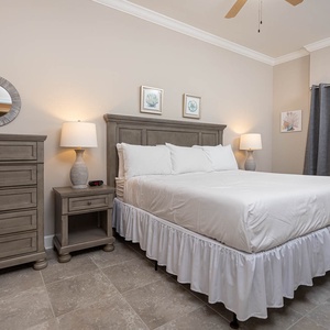 Enjoy restful nights in this king master suite with cozy bedding and drift off into a peaceful slumber