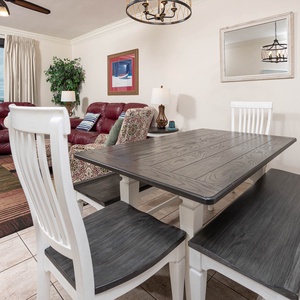 Dine comfortably at the stylish table, with inviting seating and a view that enhances your meal experience