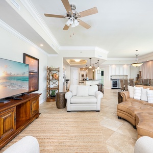 Unwind on your comfortable couch, surrounded by warm decor while streaming your favorite shows