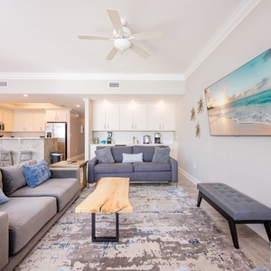 Sink into the plush sofa with queen sleeper, stream your favorite shows on the TV, and unwind in this living space