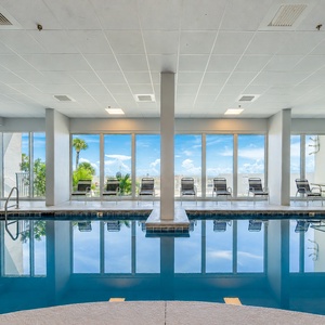 The indoor pool offers a relaxing place to unwind, swim, and enjoy some family time