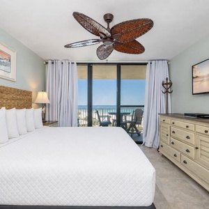 Calm your mind on the king bed in the master suite while the coast breeze flows quietly through your balcony doors