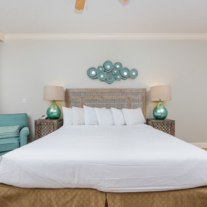 Unwind after a fun vacation day and stream your favorite shows in the king master suite with balcony access