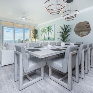 Dine at this elegant table with family meals or a fun game night and a beachfront view