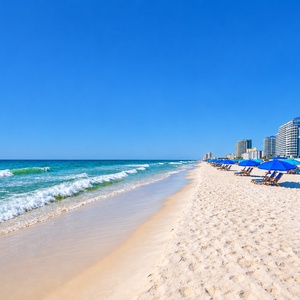 Experience breathtaking beachfront views with soft sand and gentle waves just steps from your Royal Palms rental retreat
