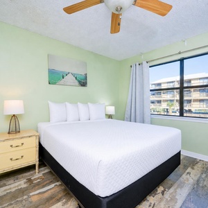 Cozy guest suite with a double bed lets you unwind while watching activity outside the window